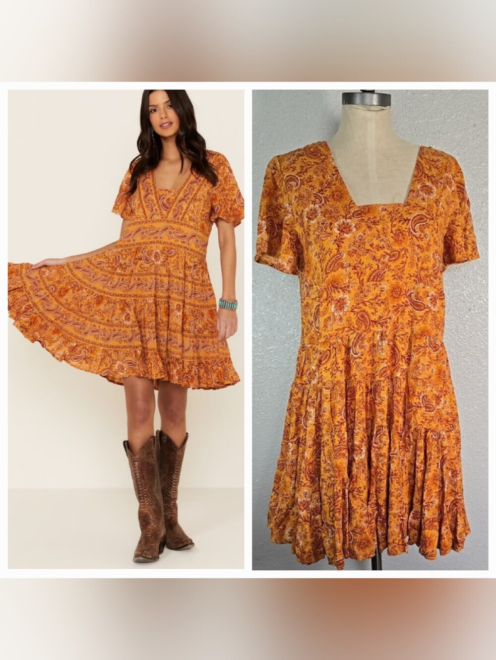 Patrons Of Peace Short Sleeve Babydoll Dress - Orange